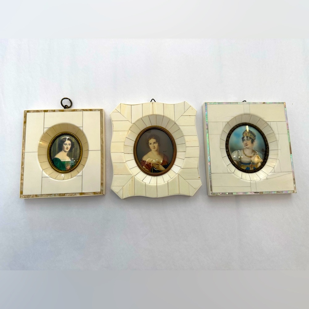 Antique 1800s hand painted miniature collectible portrait Set of 3